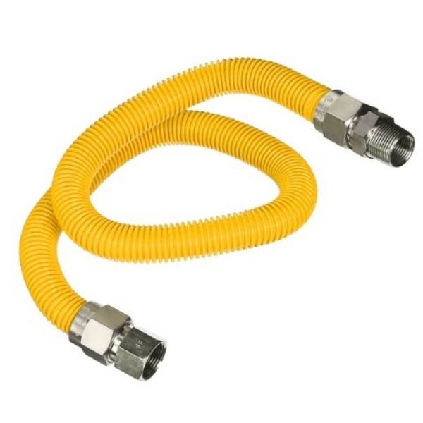 Flextron Gas Line Hose 3/8'' O.D.x36'' Len 3/8" FIPxMIP Fittings Yellow Coated Stainless Steel Flexible FTGC-YC14-36I